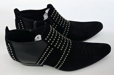 Anine Bing Black Low Charlie Boots Suede Leather Silver Studs 39 9 western