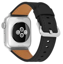Genuine Leather Apple Watch Strap38/40/42/44mm (Black/Silver, 42mm/44mm)