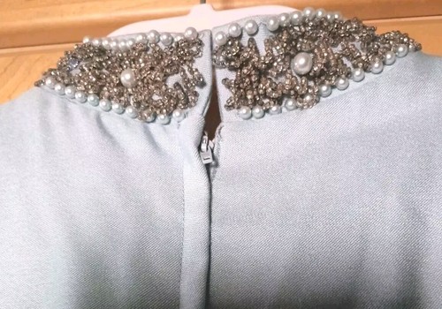 Vintage 60er Jahre Elinor Gay Original blau Schichtkleid mit Jacke Perlen Kragen Gr. Med - Bild 5 von 12