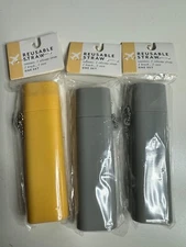 Lot of 3 Silicone Straw Travel Sets yellow gray gray
