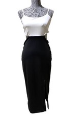 BEBE Black White Dress M Prom Wedding Bodycon Spaghetti Straps Stretch Dressy