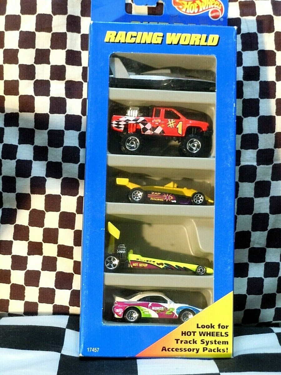 1;64 HOT WHEELS 5 CAR SET .. RACING WORLD ..UNOPENED ..NEW IN BOX