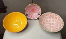 Set of 3 OverandBack Colorful Geometric Stoneware Oval Bowls MINT Over and Back