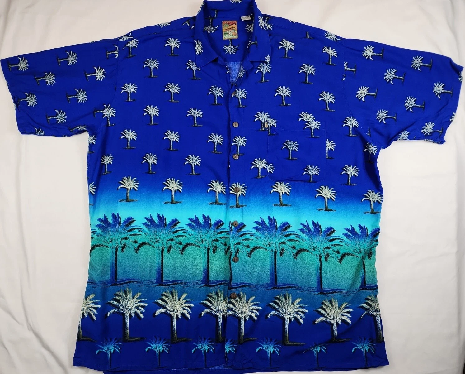 Pineapple Connection Blue Palm Tree Hawaiian Shirt Size 3XL Vintage VTG