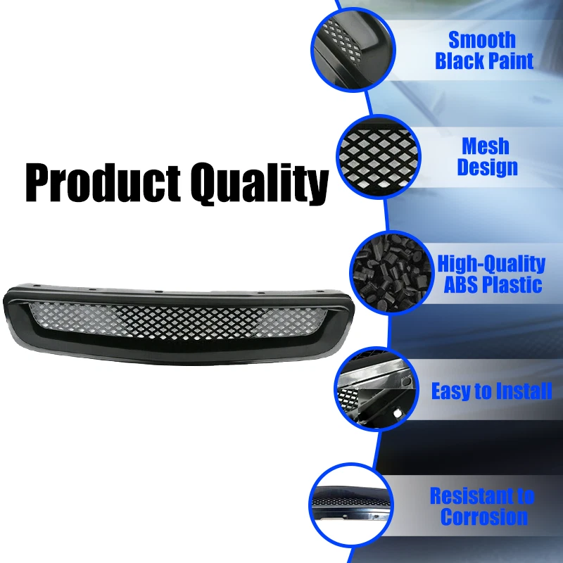 Se adapta a Honda Civic EJ EK JDM Tipo R 1996 1997 1998 malla negra parrilla superior delantera Foto 3 de 4