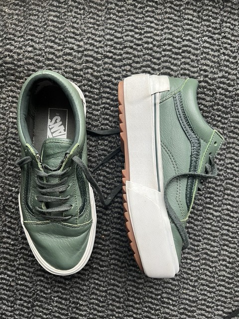Vans Old School Stacked Platform Tumbled Leather Trainers Dark Green 4.5 / 5 Vans Old School Stacked Platform Tumbled Leather Trainers Dark Green 4.5 / 5