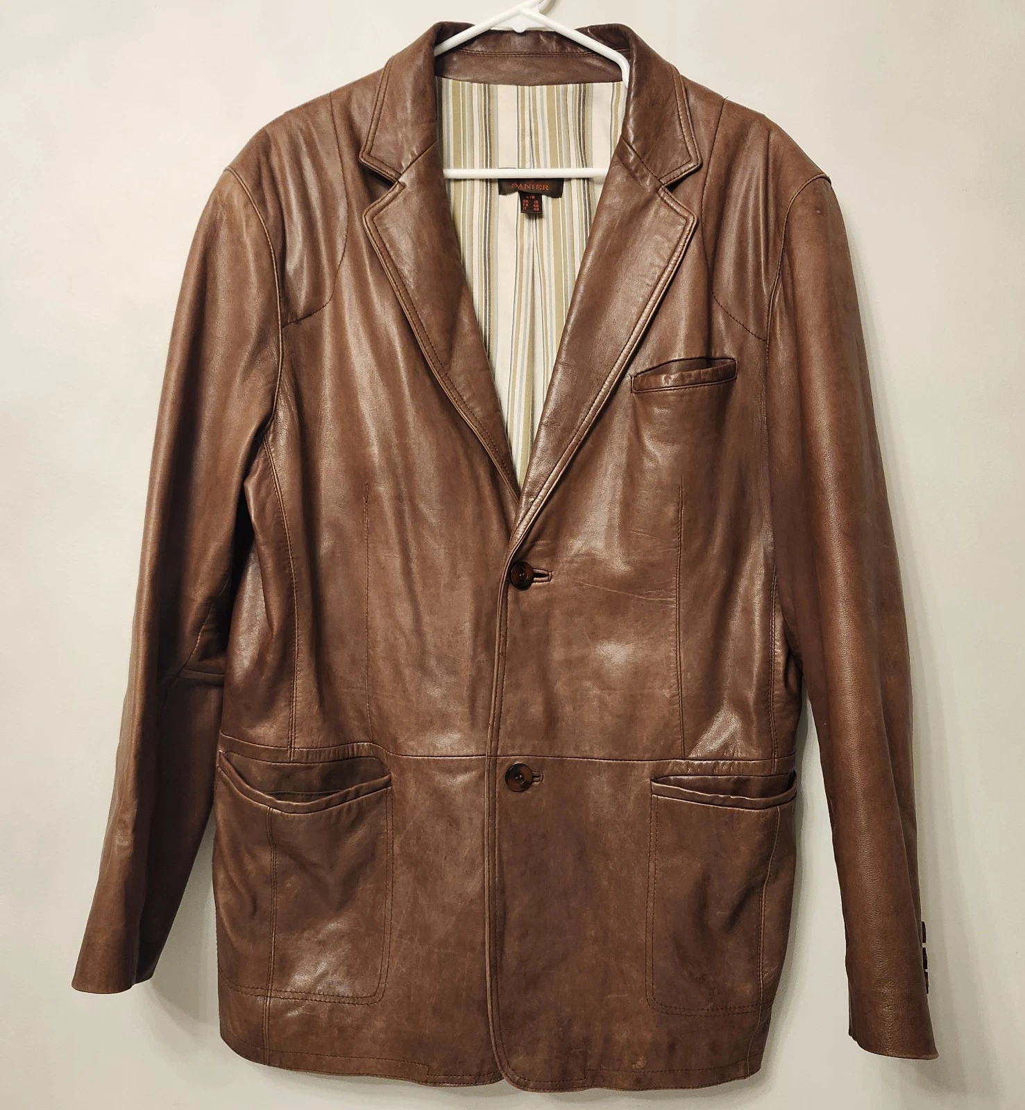 VTG DANIER Brown Lambskin Men's Blazer 2 Front Pockets Stripped Lining US 18