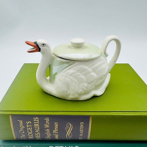 Czechoslovakia Vintage Swan Teapot or Creamer Iridescent Luster Mint Green Lid