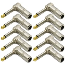 10PCS 1/4 TS Right Angle Mono Phone Plug Gold-plated Connectors for Pure Signal