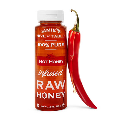 Jamie's Hive to Table Hot Honey 12oz, Raw Honey, 100% Pure, Natural, Squeeze Bot