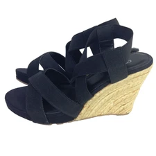 Bakers Espadrille Wedges Womens 8 Sally Black Beige Open Toe Sandel 