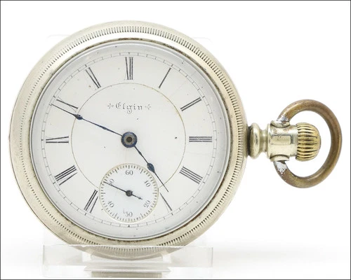 Antique c. 1897 Elgin Grade 163 18s 17j Pocket Watch Fahys Ore Silver Case