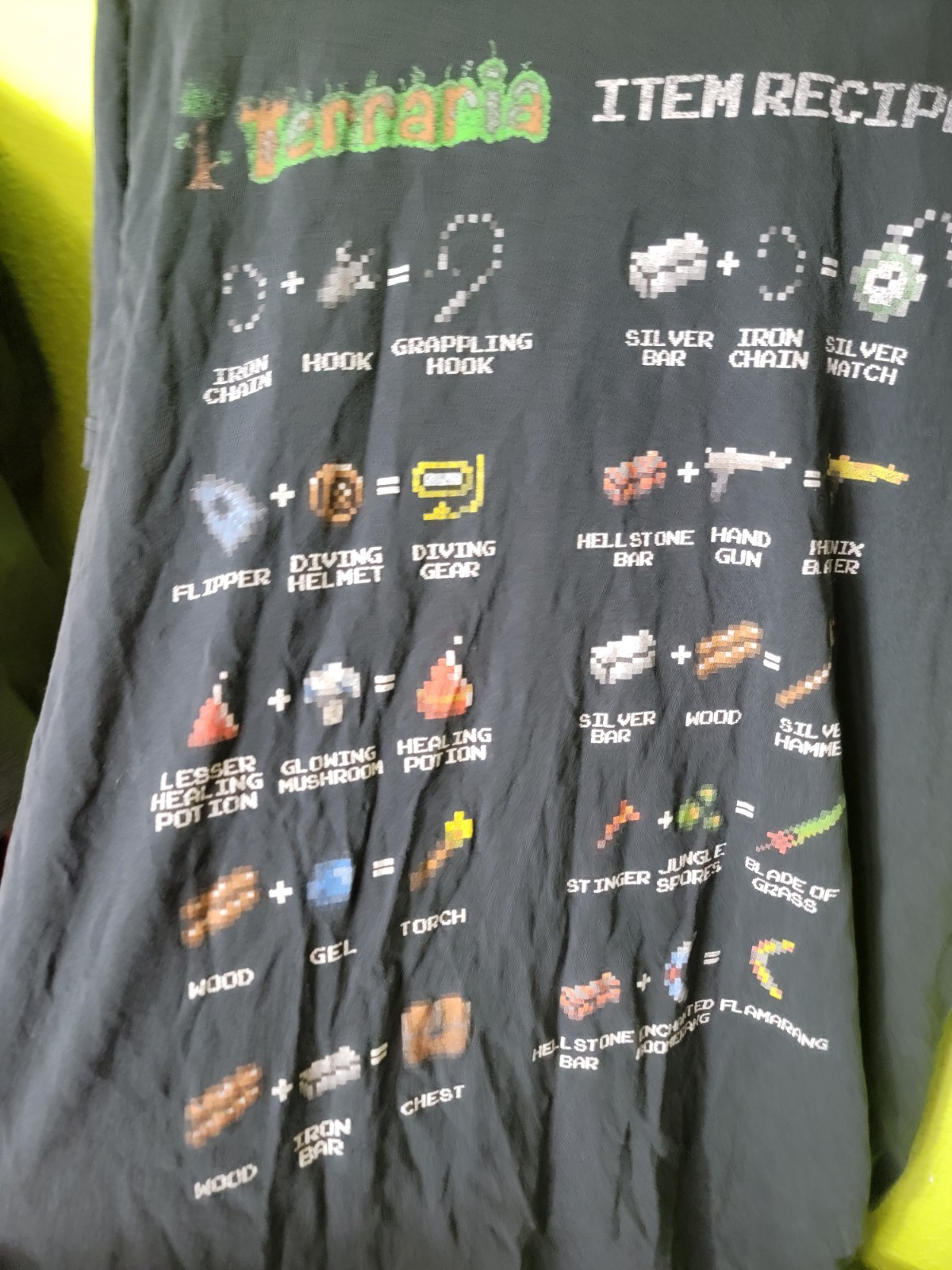 Terraria Adult T-shirt Unisex Black 8 Bit Item Recipes Officially Licensed 2013 image 3