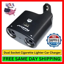 Car Cigarette Socket Dual Splitter 2-In-1 2-Way 12V For Car Charger Phone Tablet