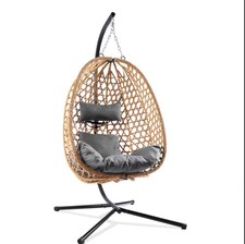 Outdoor Indoor Egg Chair with Stand - 350lb Capacity Rattan Wicker Hanging Swing