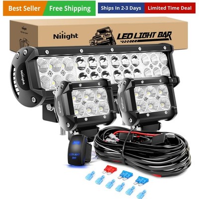 12 Inch 72W Led Light Bar Spot Flood Combo 2PCS 4 Inch 18W Led Pods Boat Ligh...