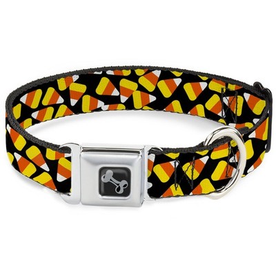 Dog Collar Bone Candy Corn Scattered Black/Yellow/Orange/White WIDE- (US IMPORT)