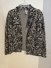 Chico'sOpen Front Long Sleeve Knit Cardigan Jacket Sz 2 Black/White/Gray