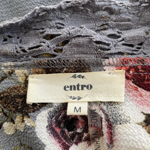 ENTRO Gr. M vorne offen lockere Strickjacke Spitze Häkel Glockenärmel grau geblümt - Bild 6 von 7