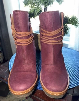 El Naturalista Women's Burgundy Leather Ankle Booties with Tan Wrap Laces - Image 1 of 4