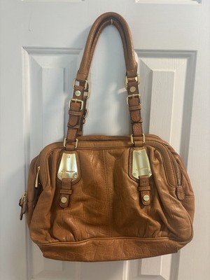 b makowsky Tan Croc- Embossed Leather shoulder Beg Gold hardware EUC
