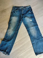 Men's Fly Paper Distressed Jeans Straight Leg Blue Denim Sz 32x32 