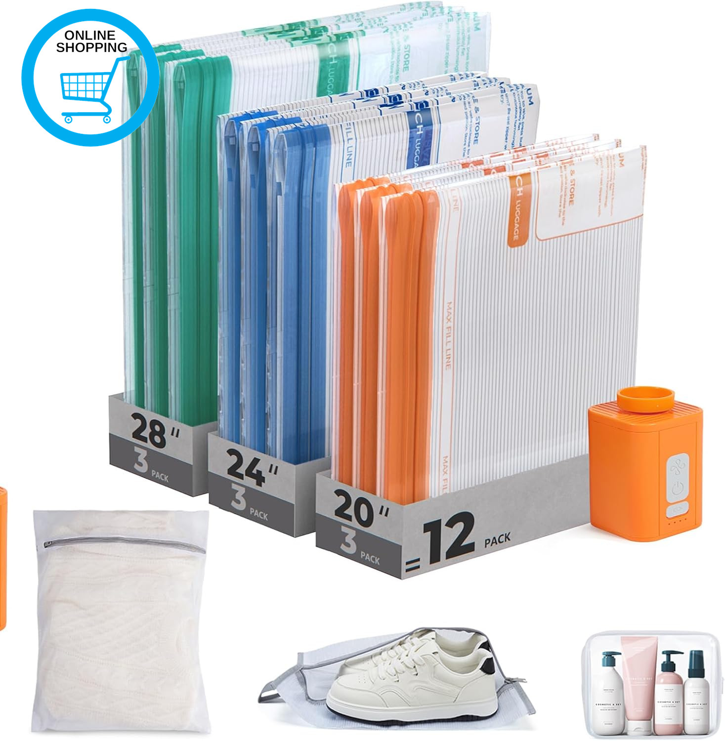 Vacuum Storage Bags with Wireless Electric Pump, 12 Pack Reusable Vacuum Pack fo