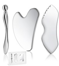 Gua Sha Facial Tools, 3 in 1 Stainless Steel Metal Guasha  Eye Cream Applica...