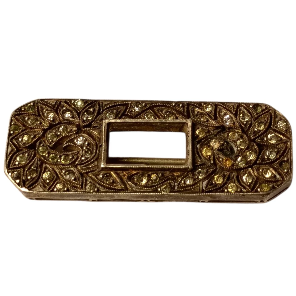 Брошь на булавке в стиле ар-деко из чистого серебра с прозрачными бриллиантами цвета зеленого шампанского - Изображение 4 из 4