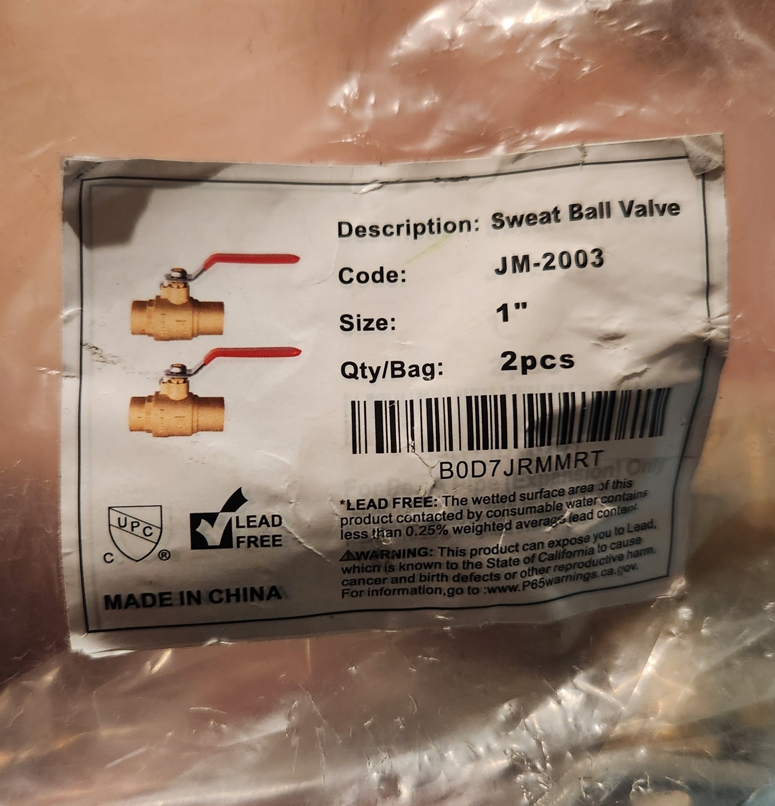 1" Sweat Ball Valve (JM-2003) 2-Pack NIB FREE SHIPPING