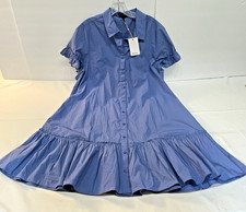 Quince 100% Organic Cotton Short Sleeve Ruffle Shirt Dress Size L True Blue Read