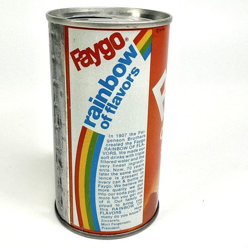 1970s FAYGO Orange Rainbow of Flavors Soda Pop 12oz Pull Top Steel Can Detroit - Picture 16 of 16