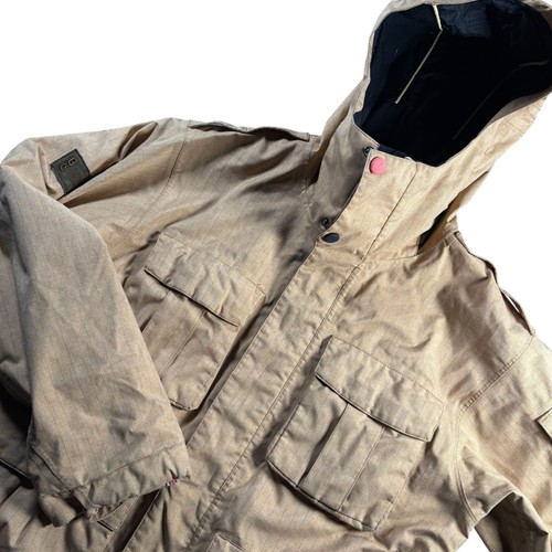 Bonfire Snowboarding Baker Jacket Mens M Tan Pinstripe Hooded Cargo Skiing