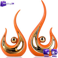 Moderne Abstrakte Statue Kunst Keramik Tischdekoration Orange Gold Wohnzimmer