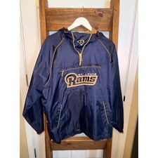 Vintage St Louis Rams NFL Pullover Anorak Jacket Navy Blue Gold Men Size Medium