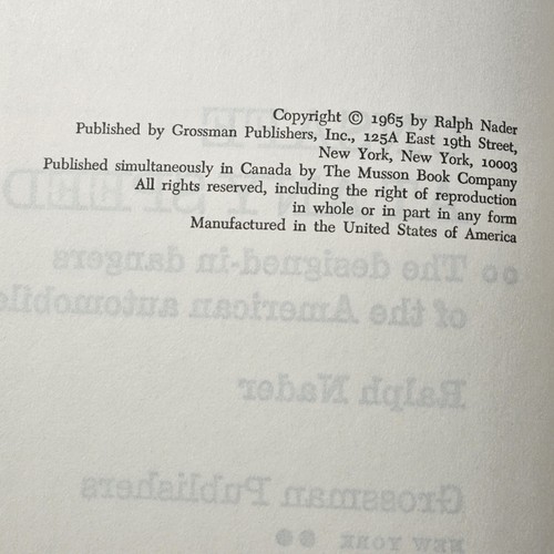 Ralph Nader Unsafe at Any Speed (Grossman, 1965) First Edition 1st print - Afbeelding 2 van 9