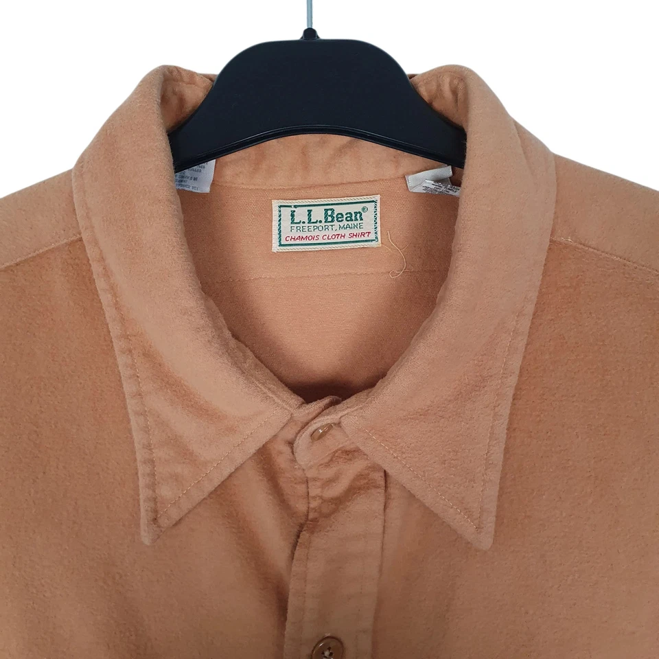 L.L.BEAN Orange Shirt Vintage 90s Made In USA Thick Chamois Long Sleeve Cotton — 第 3/4 张图片