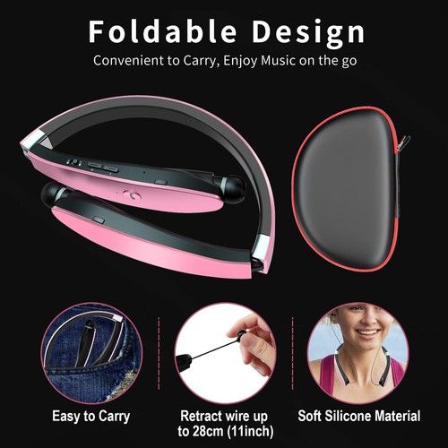 Foldable Bluetooth Headphones, Wireless Neckband Headset with Retractable Ear... - Foto 4 di 7