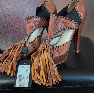 Gizia Leather Fringe Platform Stiletto Heels Camel Women EU US size 6 New Rare