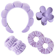 6PCS Spa Headband Set Purple Skincare Makeup Sponge Headbands for Women, Large F