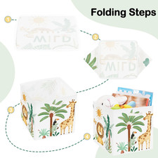 11.8" Boho Woodland Animal Storage Cube Organizer Lion Giraffe Palms Clothes Bin