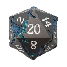 Old School Dice Metal Dice Soaring Dragon d20 - Matte Black w/Green New