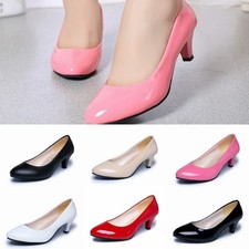 Womens  Ladies Low Kitten Mid Heel Court Shoes Smart Office Shoes UK