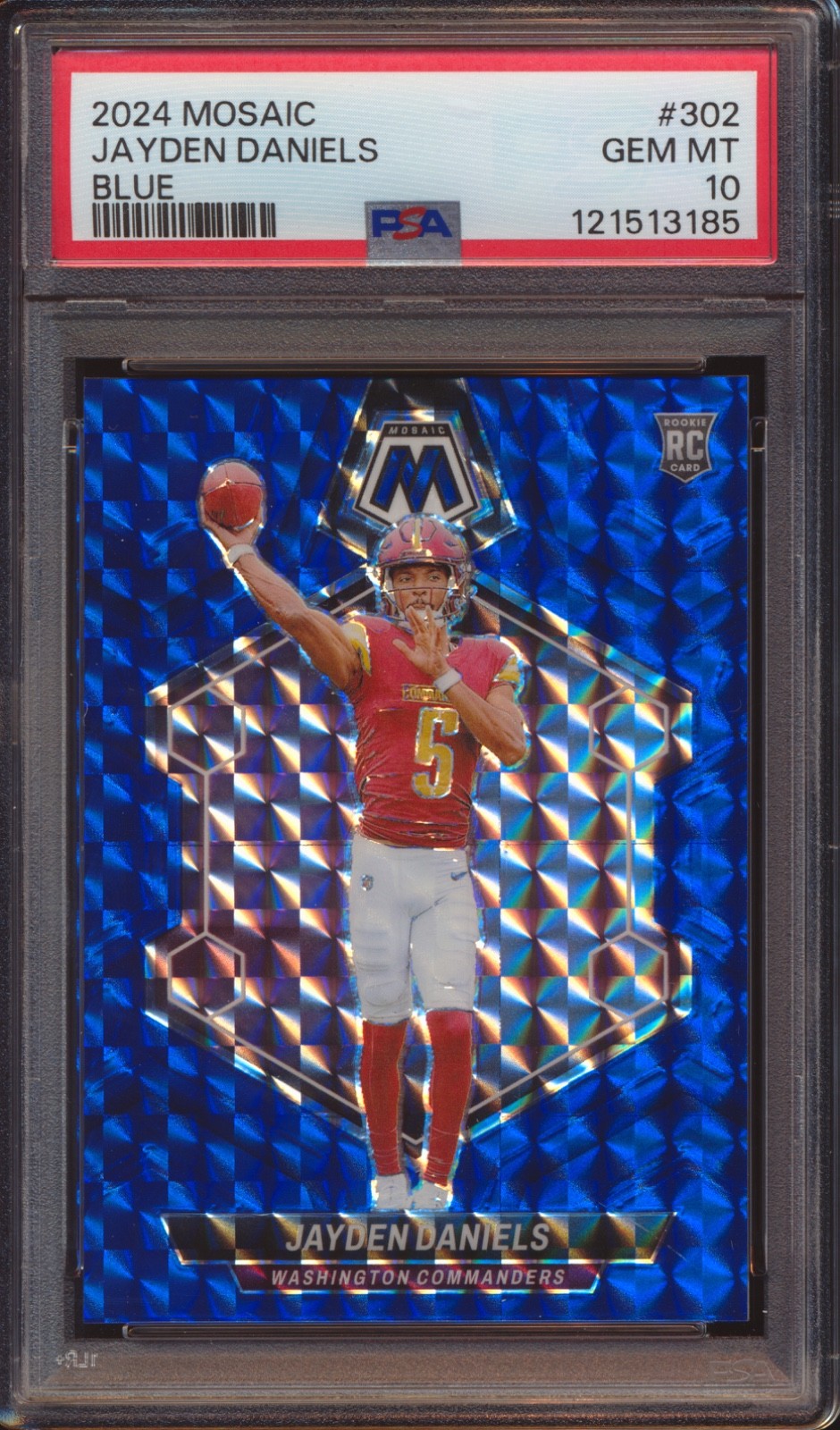 2024 PANINI MOSAIC JAYDEN DANIELS #302 BLUE PRIZM ROOKIE /99 PSA 10!