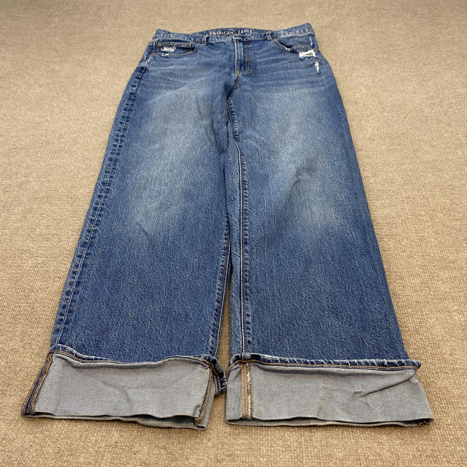 American Eagle Stovepipe Jeans Womens 12 Blue High Rise Wide Leg Baggy Y2K
