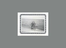 WW2 Era Photo U.S. GIs At Beach Snapshot With Decorative Border