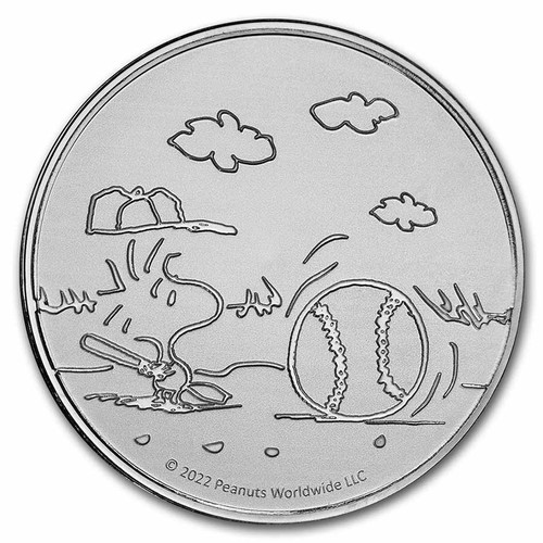 Peanuts® Baseball - Woodstock at Bat 1 oz Silver Round - Bild 1 von 5