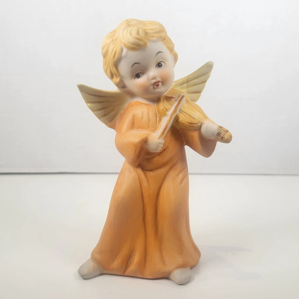 Vintage Homco Angel Music Figurines Set of 3 Flute Banjo Violin #5400 - Image 3 of 4