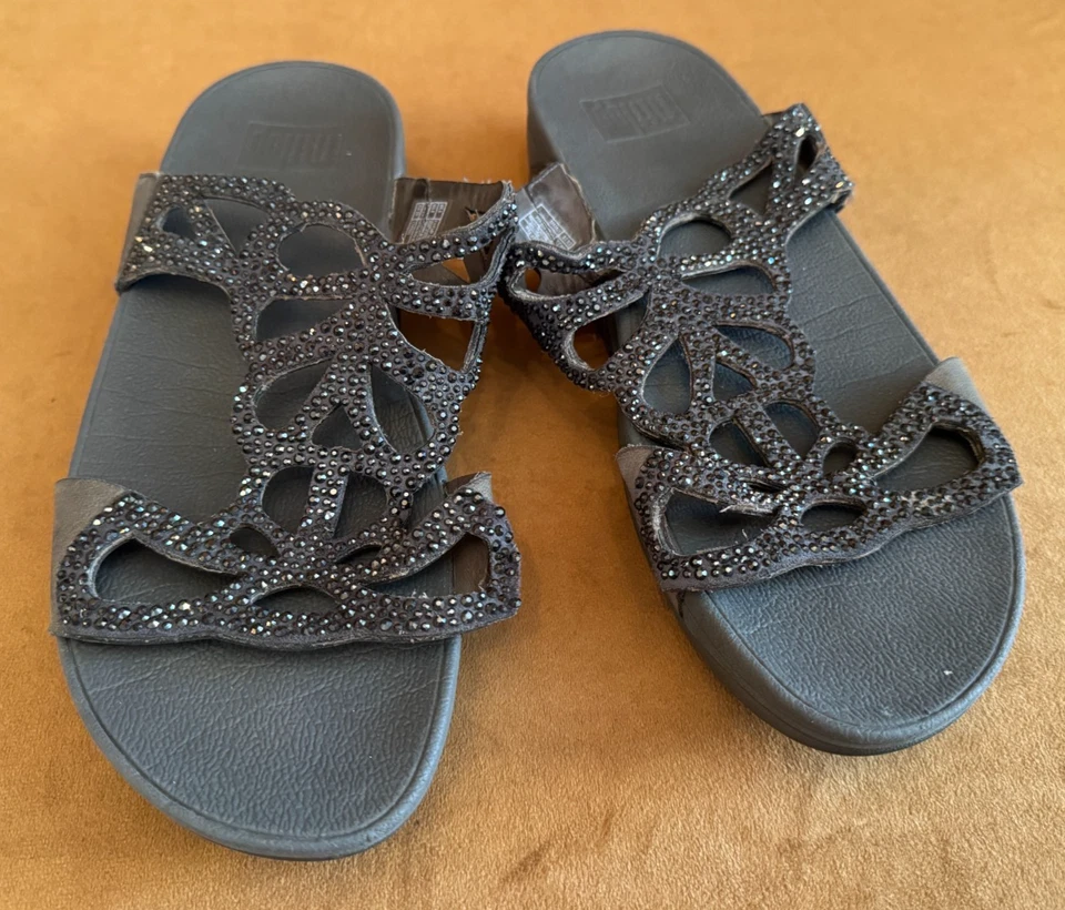 Sandalias para mujer Fitflop Bumble Crystal grises H70-001 brillantes Foto 2 de 4