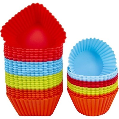 Reusable Silicone Baking Cups 24 Pack Square Round Muffin Liners Thick Non-Stick